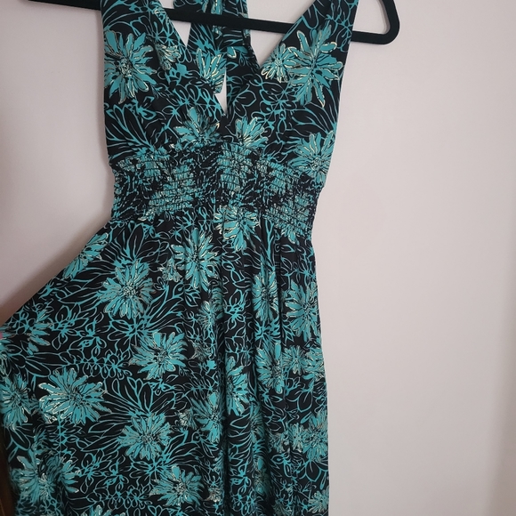 Turquoise and Black Sunflower Halter Dress by Speechless sz L - Picture 4 of 6
